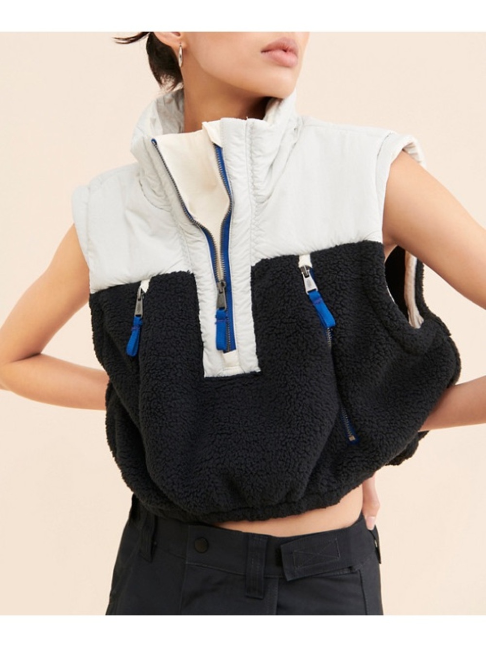FP Movement by Free People Cream Vest with Blue Loop Accent